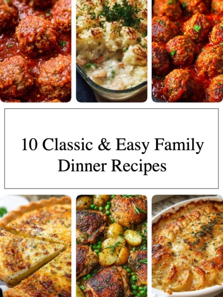 A delicious spread of classic family dinner recipes on a dining table.