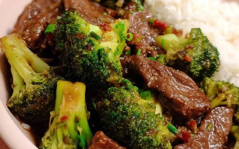 Delicious beef and broccoli stir-fry served in a bowl with colorful vegetables