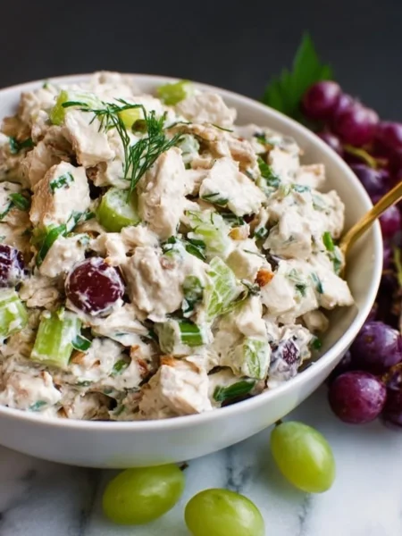 A delicious bowl of best chicken salad with fresh ingredients