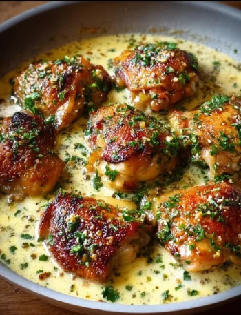 Bobby Flay's Chicken Thighs with Creamy Garlic Sauce on a plate