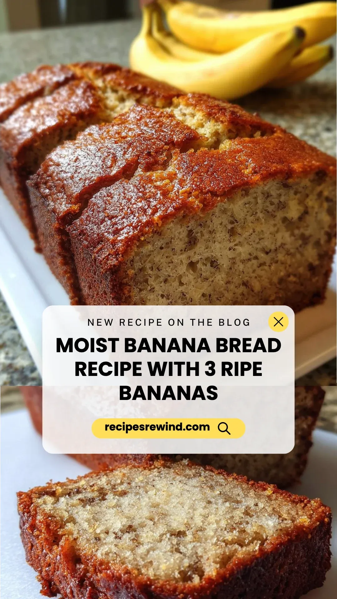 Moist Banana Bread Recipe with 3 Ripe Bananas