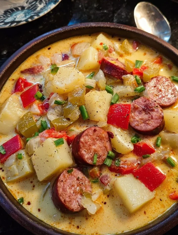 Bowl of flavorful Cajun Potato Soup garnished with parsley
