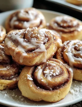 Delicious cinnamon roll cookies with icing on a plate