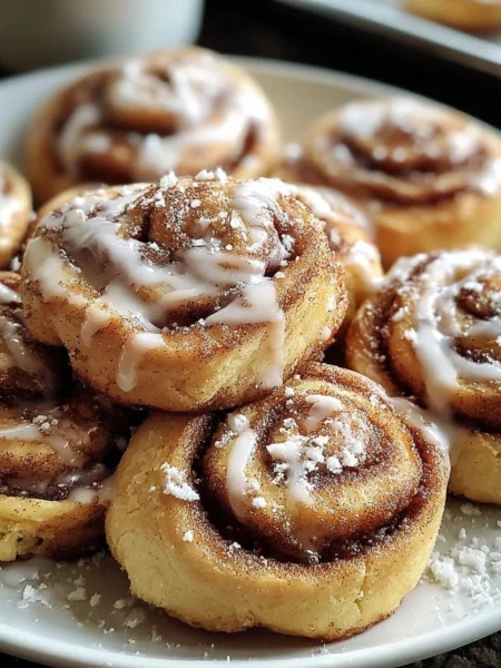 Delicious cinnamon roll cookies with icing on a plate