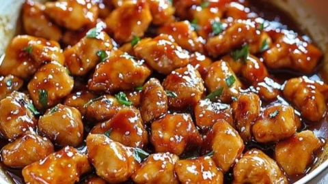 Delicious classic honey chicken dish served with vegetables