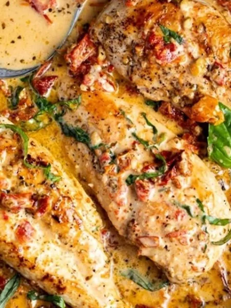 Delicious Marry Me Chicken served with herbs and creamy sauce on a plate.