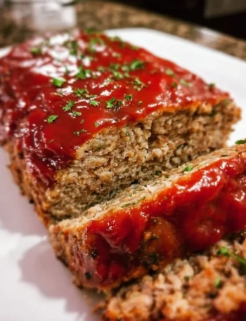 Delicious homemade classic meatloaf served with mashed potatoes
