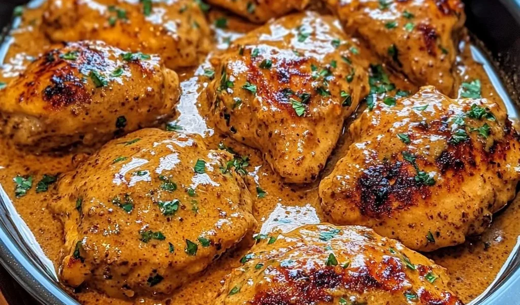 Delicious Cowboy Butter Chicken served in a bowl with rice and herbs