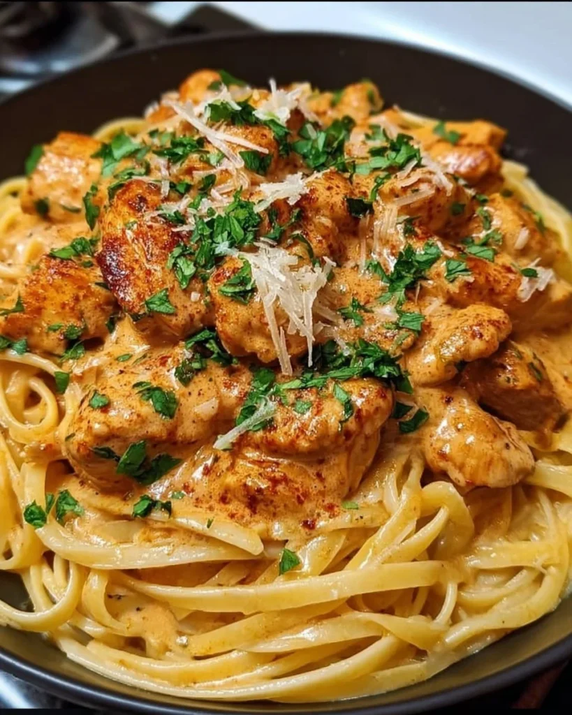 Cowboy Butter Chicken Linguine showcasing creamy butter chicken flavors with pasta.