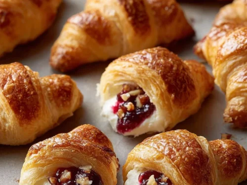 Cranberry Cream Cheese Bites on a platter, garnished with fresh herbs.