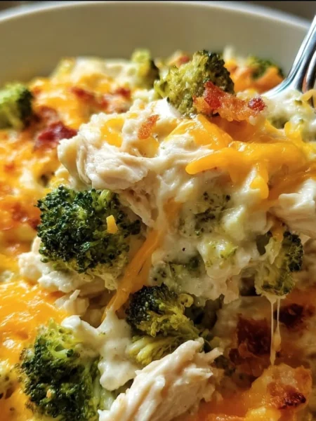 Creamy low carb chicken casserole served in a baking dish
