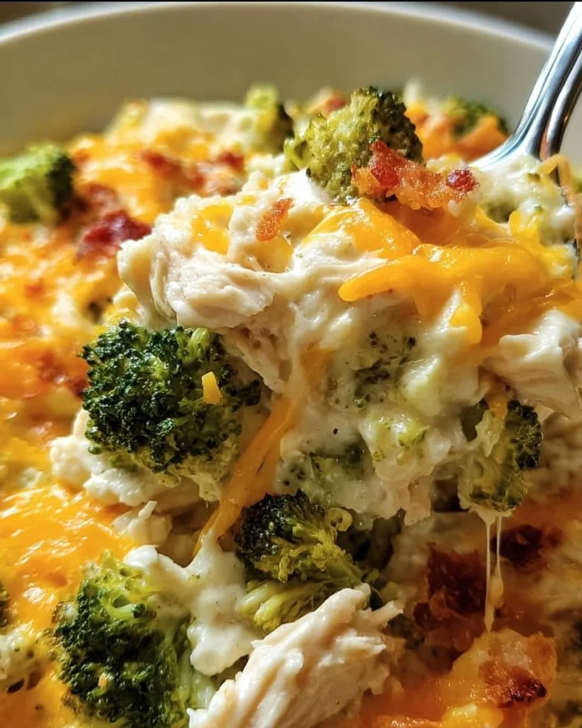 Creamy low carb chicken casserole served in a baking dish