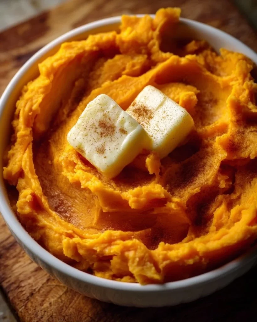 Creamy mashed sweet potatoes dish served in a bowl