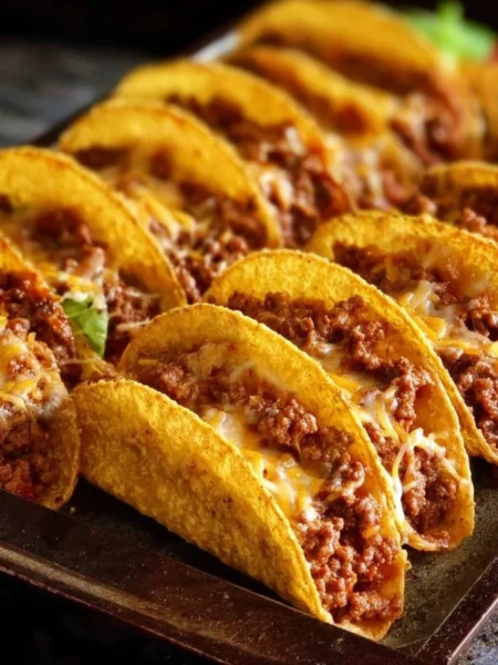 Plate of crispy beef tacos with fresh toppings and salsa