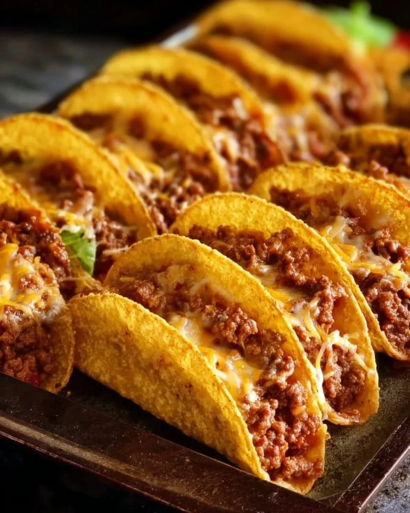 Plate of crispy beef tacos with fresh toppings and salsa