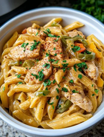 Crock Pot Creamy Cajun Chicken Pasta served with parsley garnish