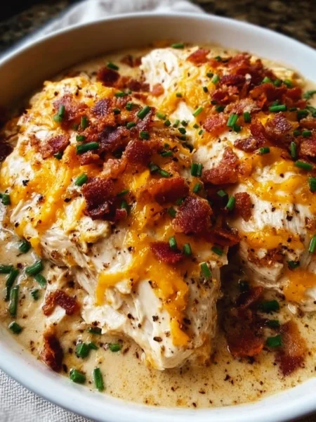 Crockpot Crack Chicken recipe with creamy sauce and shredded chicken