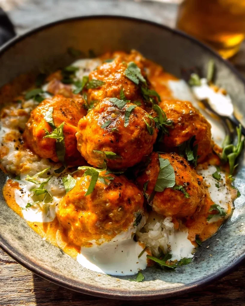 Crockpot Creamy Buffalo Chicken Meatballs served with a side of ranch dressing