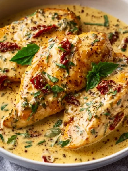 Delicious Crockpot Marry Me Chicken served with pasta and herbs