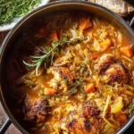 Crockpot Pumpkin Beer Braised Chicken served with herbs and spices