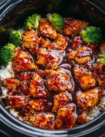 Delicious Dump and Go Crockpot Teriyaki Chicken served with rice and vegetables
