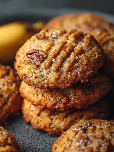 Delicious easy banana bread cookies on a rustic wooden table
