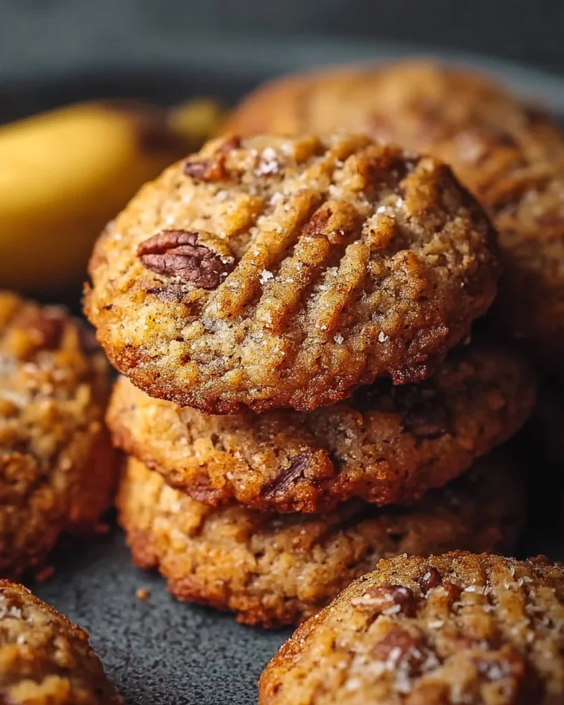 Delicious easy banana bread cookies on a rustic wooden table
