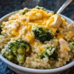 Delicious easy crockpot cheesy chicken broccoli rice dish