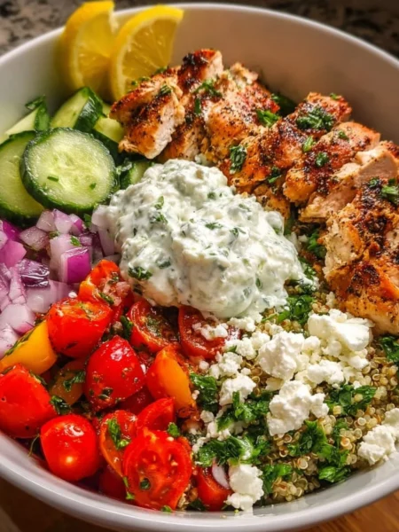 Delicious easy Greek Chicken Bowls with fresh ingredients and vibrant flavors.