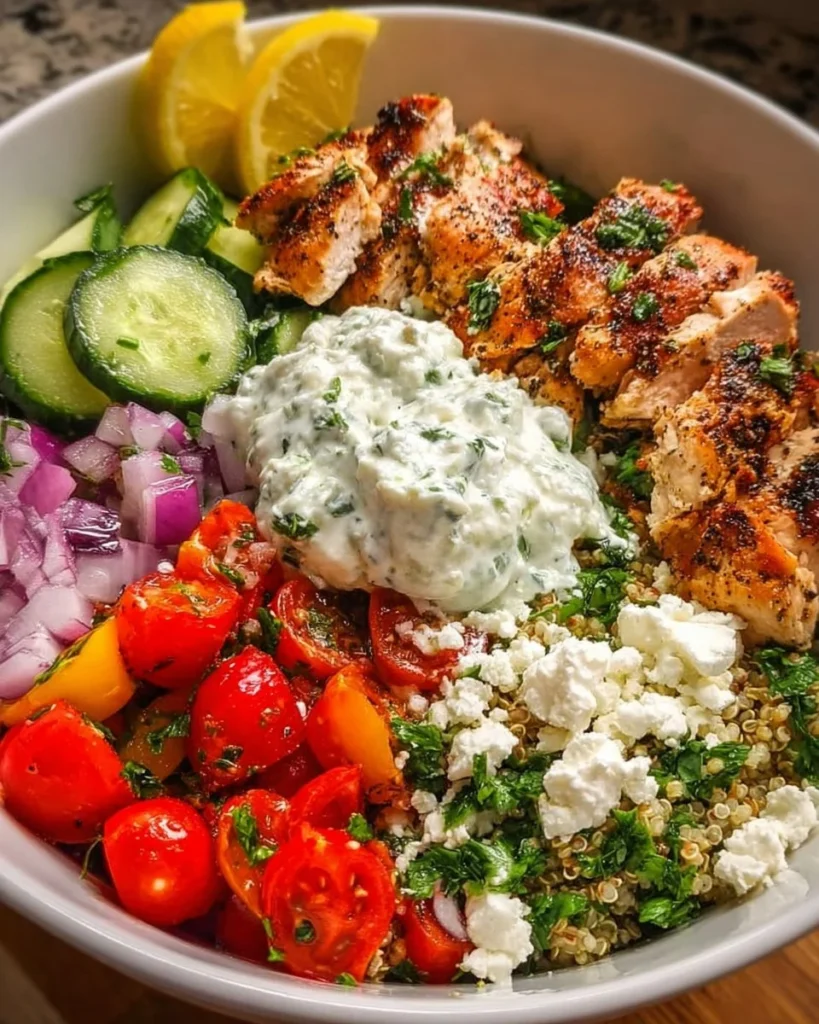 Delicious easy Greek Chicken Bowls with fresh ingredients and vibrant flavors.