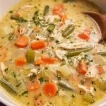 Bowl of easy leftover turkey soup with carrots and herbs
