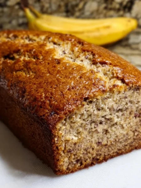 Homemade easy one bowl banana bread with ripe bananas