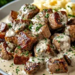 Garlic Butter Steak Bites with a Rich Parmesan Cream Sauce