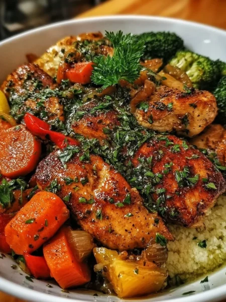 Garlic Lemon Butter Chicken with fresh vegetables in a bowl