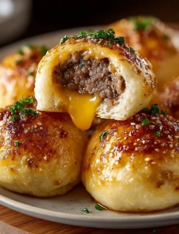 Delicious Garlic Parmesan Cheeseburger Bombs served on a plate