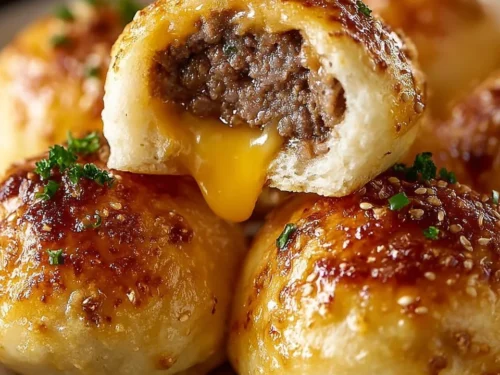 Delicious Garlic Parmesan Cheeseburger Bombs served on a plate