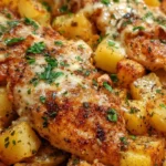Garlic Parmesan Chicken served with seasoned potatoes