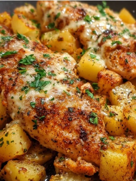 Garlic Parmesan Chicken served with seasoned potatoes