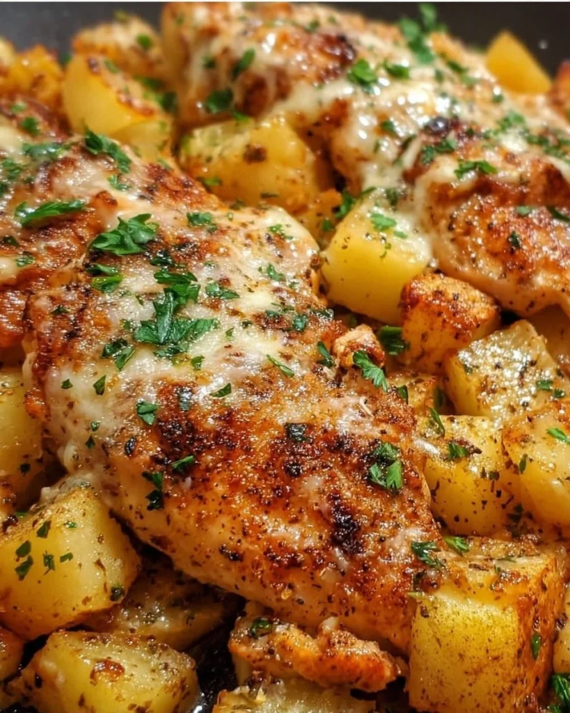Garlic Parmesan Chicken served with seasoned potatoes