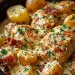 Crockpot Garlic Parmesan Chicken with Potatoes served on a plate