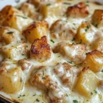 Delicious Garlic Parmesan Chicken with crispy potatoes in a crockpot.