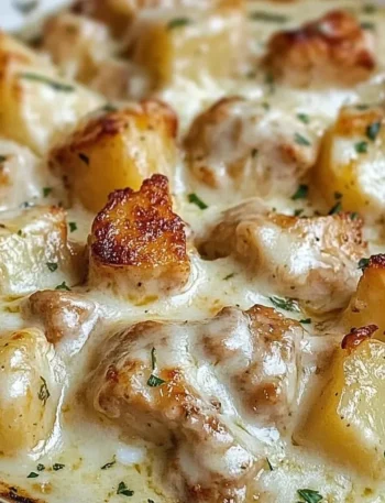 Delicious Garlic Parmesan Chicken with crispy potatoes in a crockpot.