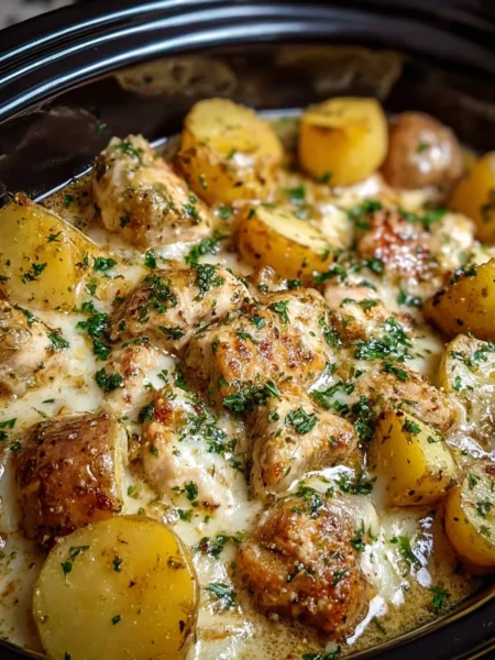 Garlic Parmesan Chicken with Potatoes in a crockpot