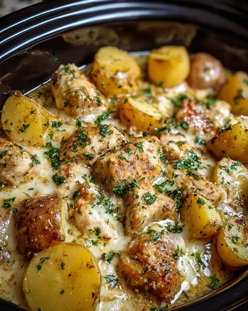 Garlic Parmesan Chicken with Potatoes in a crockpot