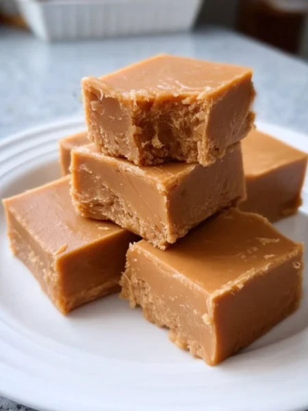 Delicious homemade Grandma's old-fashioned peanut butter fudge in a dish
