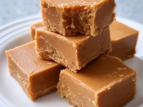 Delicious homemade Grandma's old-fashioned peanut butter fudge in a dish