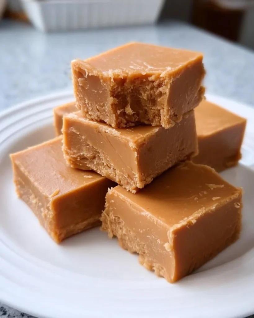 Delicious homemade Grandma's old-fashioned peanut butter fudge in a dish
