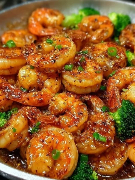 High-protein honey garlic shrimp dish with colorful vegetables