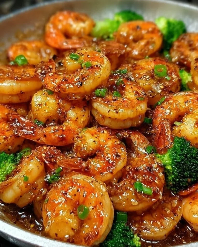 High-protein honey garlic shrimp dish with colorful vegetables