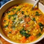 Bowl of Italian Penicillin Soup with fresh herbs and vegetables